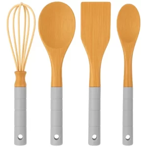UTENSILLOS DE SILICONA, MANGO BAMBU, 6555